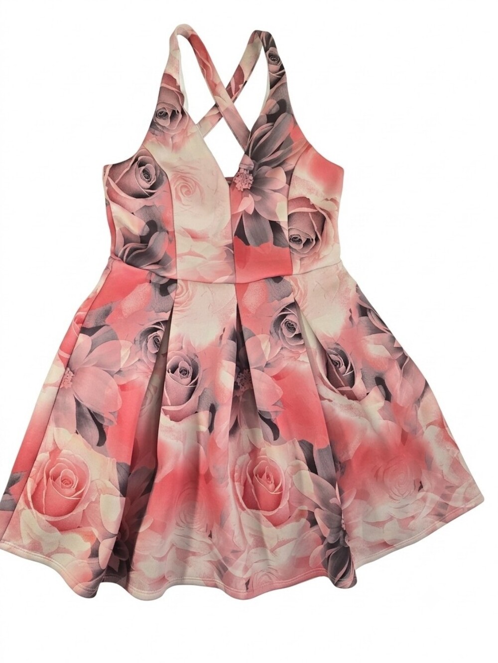 Charlotte Russe Pink and Gray Floral Crisscross Party Dress